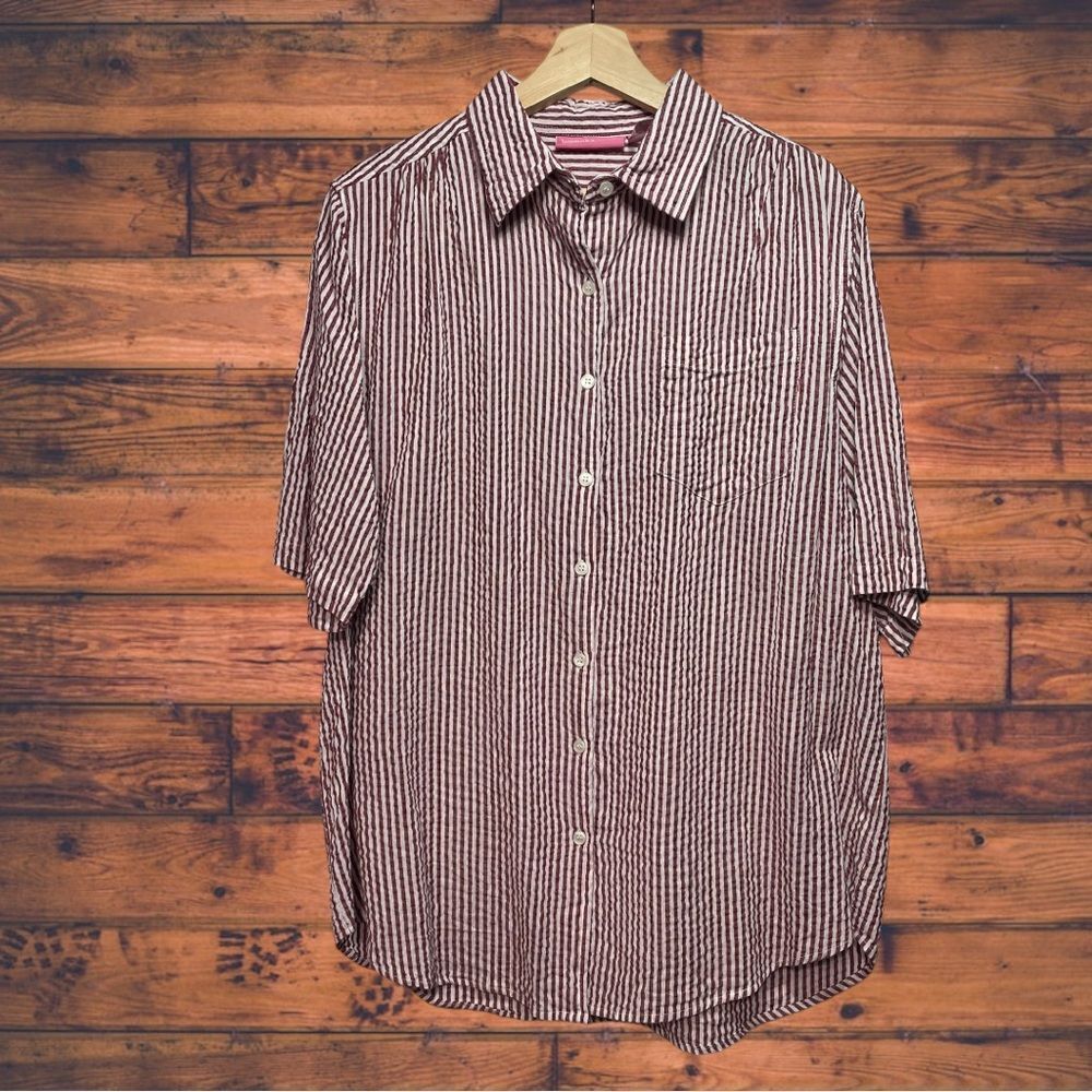 5 for $25🔥Woman Within Burgundy Striped Button Front Shirt Medium